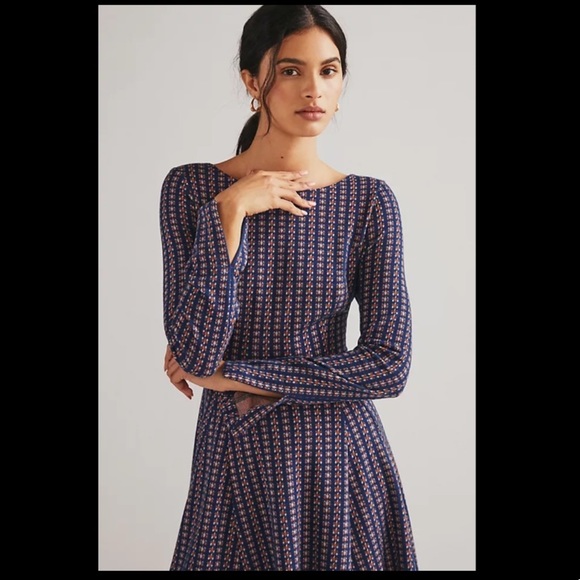 Anthropologie Jacquard A-Line Knitted Mini Dress Size L. - Picture 3 of 7